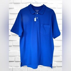 L.L.Bean Men’s Medium Traditional Fit Solid Blue Short Sleeve Polo Shirt • GUC